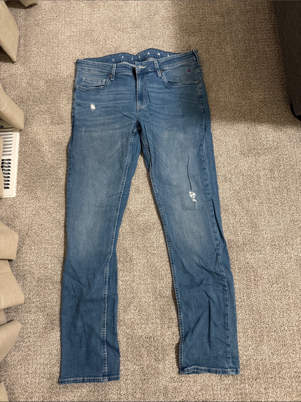 Louis Philippe Men's Distressed Blue Slim Straight Jeans